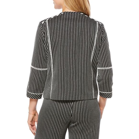 New! RAFAELLA Women's Textured Embroidered Black Striped Jacket Blazer Medium - Picture 4 of 4